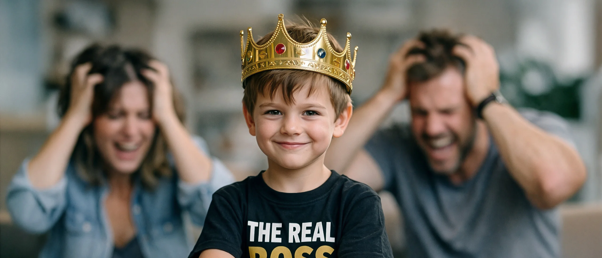 Ein kleiner Junge mit seinen verzweifelten Eltern im Hintergrund | © ki generiert